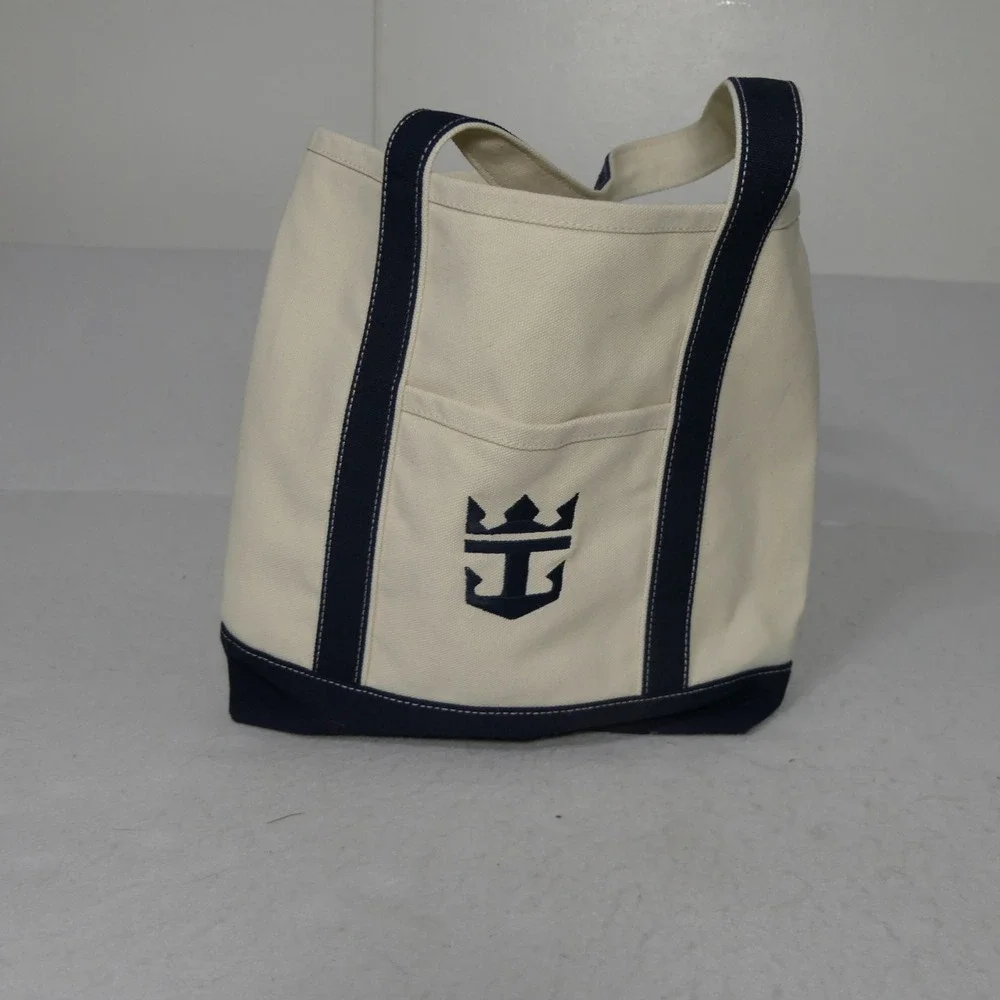 Royal Caribbean Canvas Tote Bag S Cream Navy Nautical Cruise Travel Coastal Boho